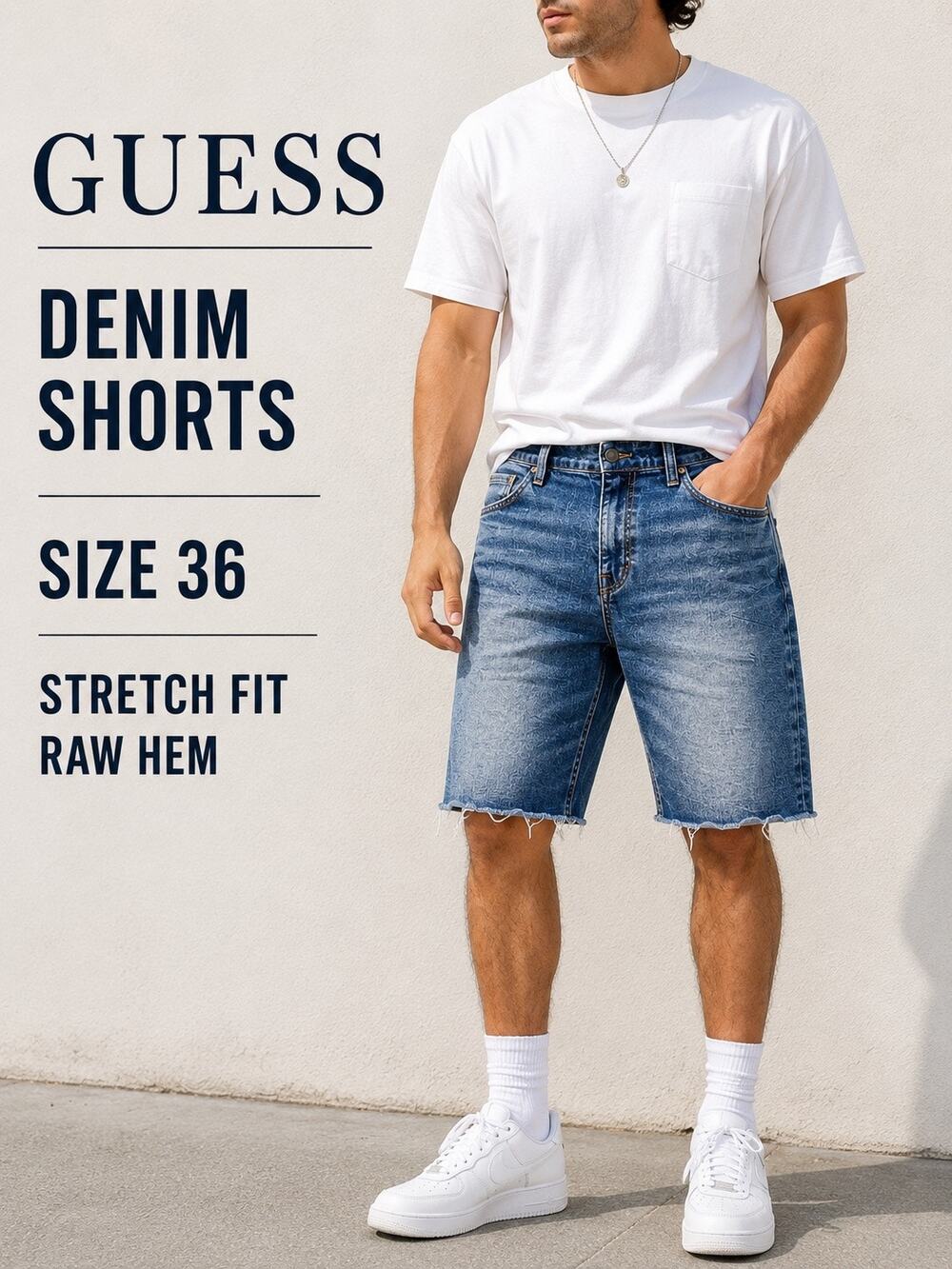 Guess Denim Shorts Mens 36 Raw Hem Cutoff Jorts Y2K Blue Stretch